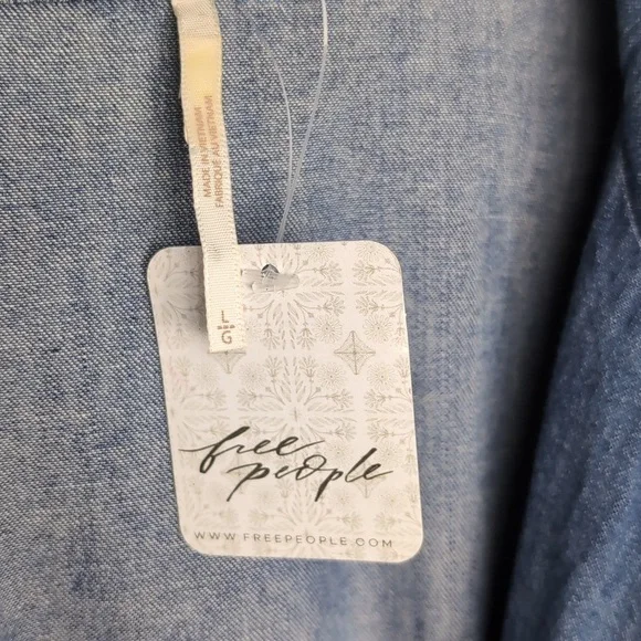 Free People Chester Dress Womens Large Stretch Denim Flutter Sleeve Sparkle 8 - Picture 7 of 15